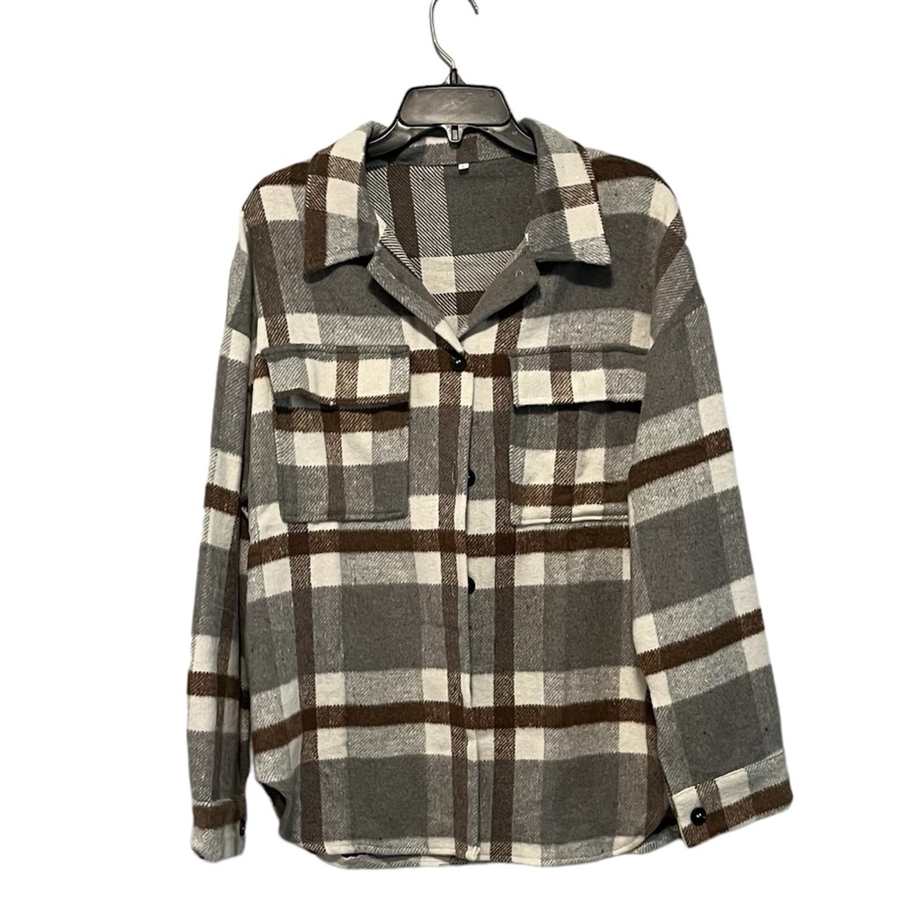 Beaully Women's Flannel Plaid Shacket Long Sleeve Button Down with Side Pockets